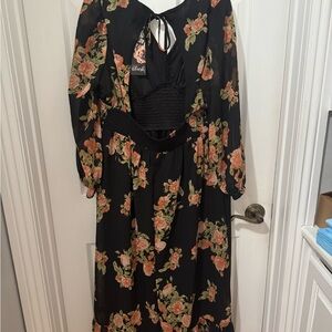 Blush Black Floral Long Sleeve Dress